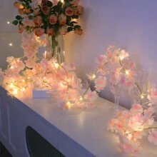 1 套仿真粉色樱花藤灯配 30 个 LED 灯，适用于派对、节日、生日、婚礼装饰、北欧家具装饰、房间装饰 - 彩色 - 查看 4