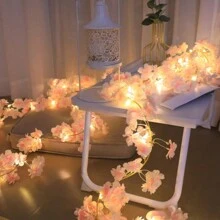 1 套仿真粉色樱花藤灯配 30 个 LED 灯，适用于派对、节日、生日、婚礼装饰、北欧家具装饰、房间装饰 - 彩色 - 查看 5
