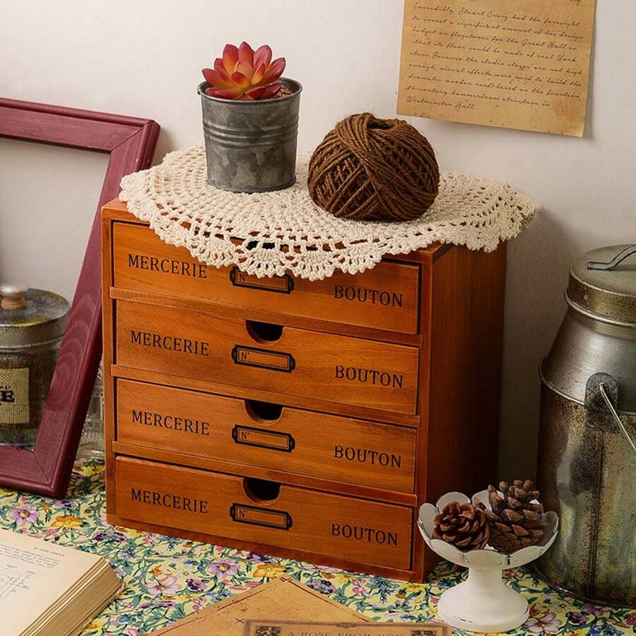LIVINGANDHOME Living And Home Rustic 5-Drawer Wooden Organizer Box - 13.3cm W x 9.7cm D x 26.5cm H Brown - View 1