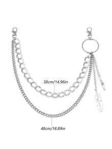 1 件时尚男士双层羽毛裤链腰链朋克嘻哈风格多层裤链配饰 - 銀色 - 查看 6