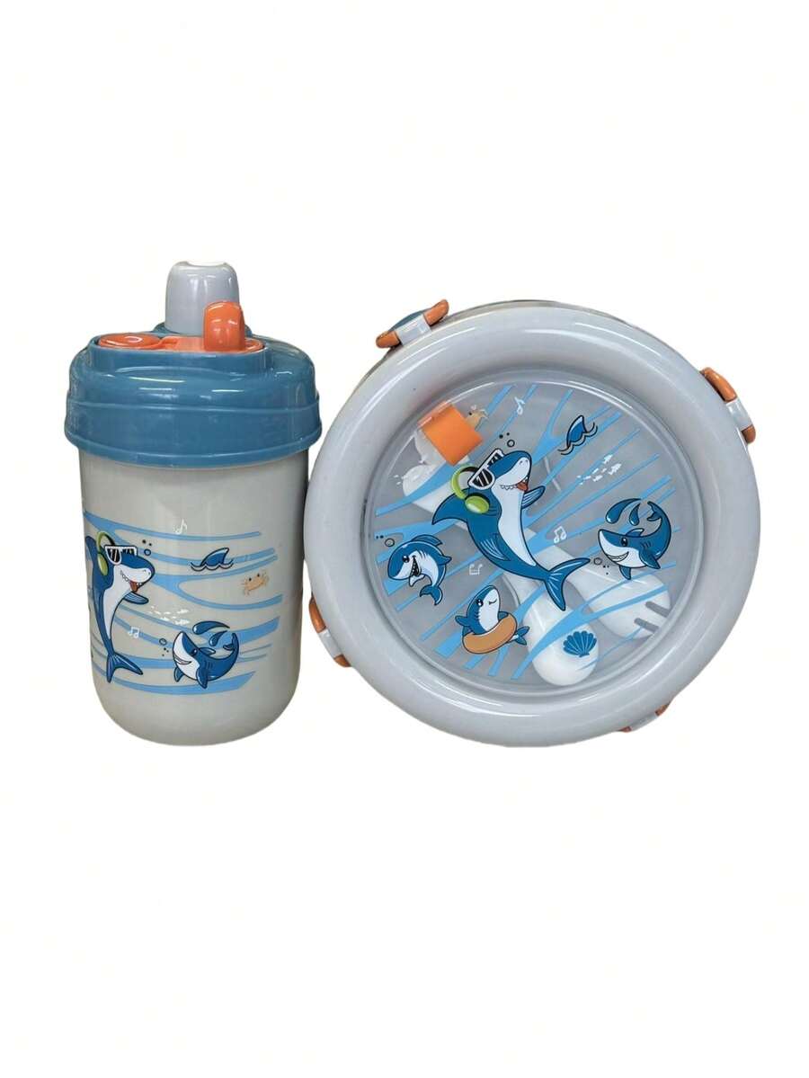 Children's Lunch Box Kit With Plastic Cutlery And 400 Ml Bottle Lunch Box Set/Lunch Box Spoon Fork Free - Màu xanh lam - Xem 1