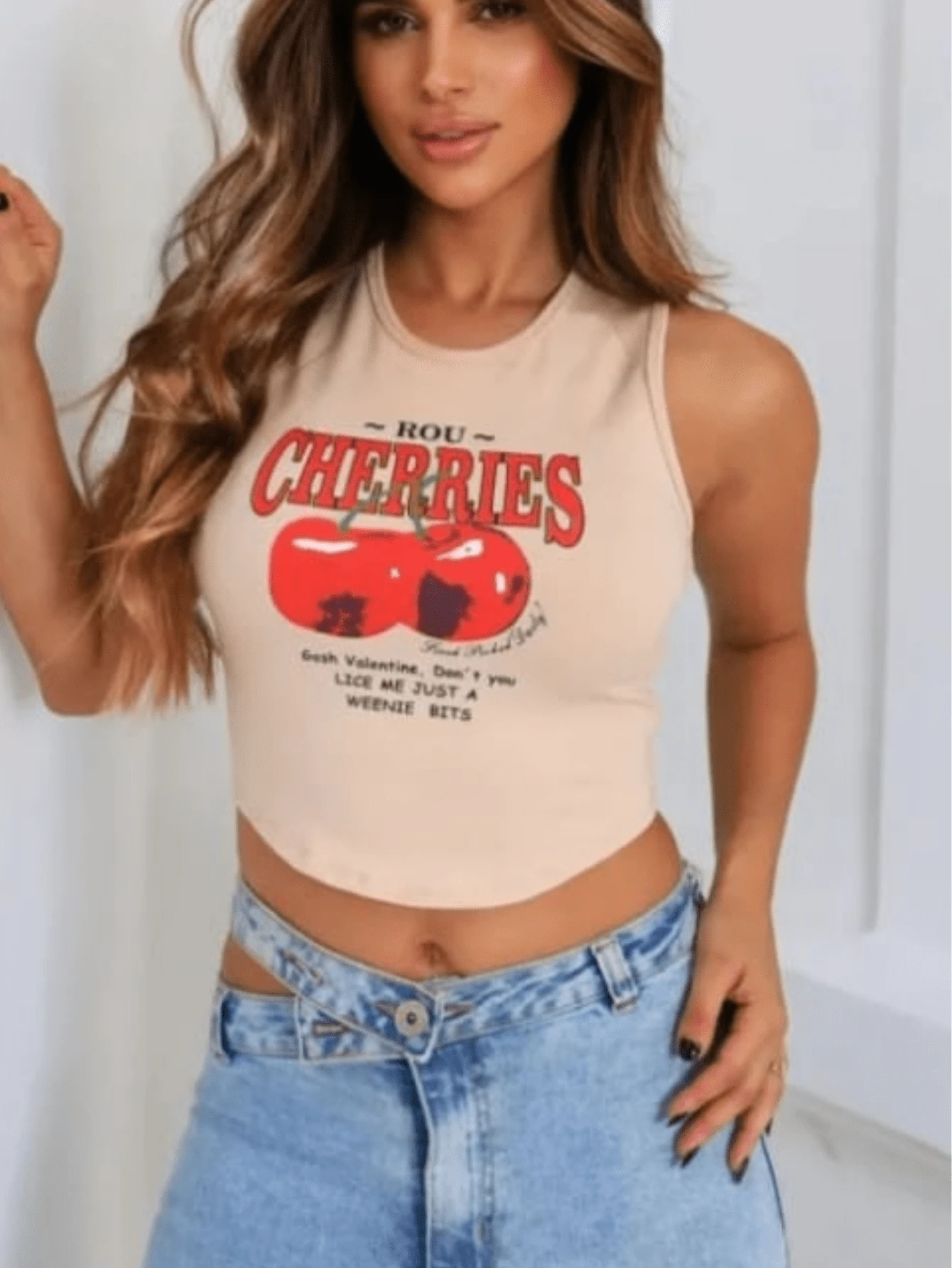 Cropped Cherries Tank Top, Cherry Top - 米色 - 查看 1