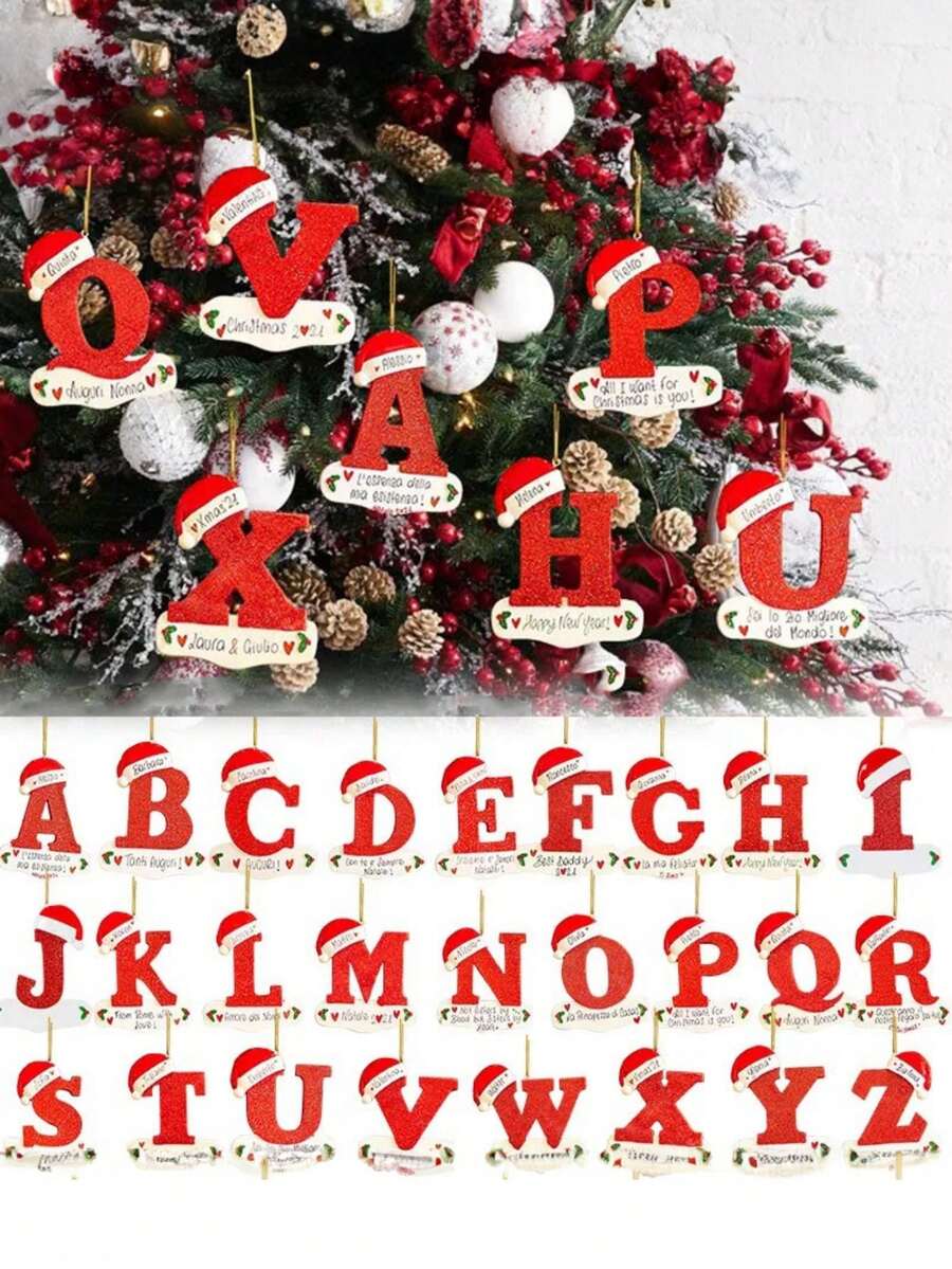 1 pieza Adorno de Navidad de acrílico en forma de letra, Decoración navideña para el árbol de Navidad "Feliz Navidad", Adornos de letra manuscrita del alfabeto de 26 letras para decorar el árbol de Navidad, Regalos de Navidad Feliz Año Nuevo 2025, Navidad - Rojo y blanco - Ver 1