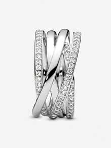 1pc Sterling Silver Multiple Interlocking Loops Shiny & Dazzling Luxurious Party Center Women's Ring, Exquisite Gift For Birthday & Christmas, Romantic Style For Women