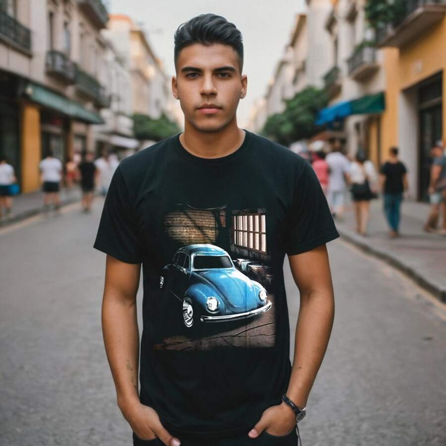 Men's T-Shirt - Car - Vintage  - Rock Shirt - 黑色 - 查看 1