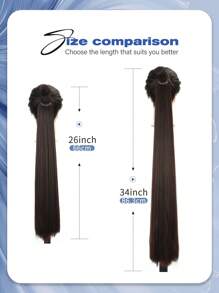 26"/34" Ponytail Wig, Multi-Functional Elastic Band Black & Brown Ponytail Wig, Heat Resistant, Women Long Straight DIY Wrap Around Ponytail, Soft & Natural Synthetic Ponytail, Suitable For Christmas, New Year, Carnival, Music Festival And Other Occasions - Dark Brown - View 6