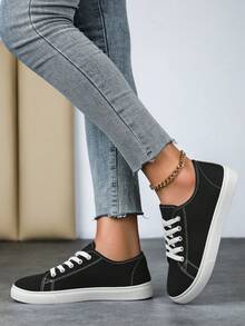 Herren einfarbige Segeltuch Flache Schuhe, Runde Zehenkappe Schnürschuhe, atmungsaktiv rutschfest, klassische Herren Segeltuch Schuhe, einfarbige Schnür-Low-Top Freizeitschuhe, bequeme Schuhe für Herren, Sneaker, Outdoor-Schuhe, Studentenschuhe, Schwarz und Weiß, Weiß