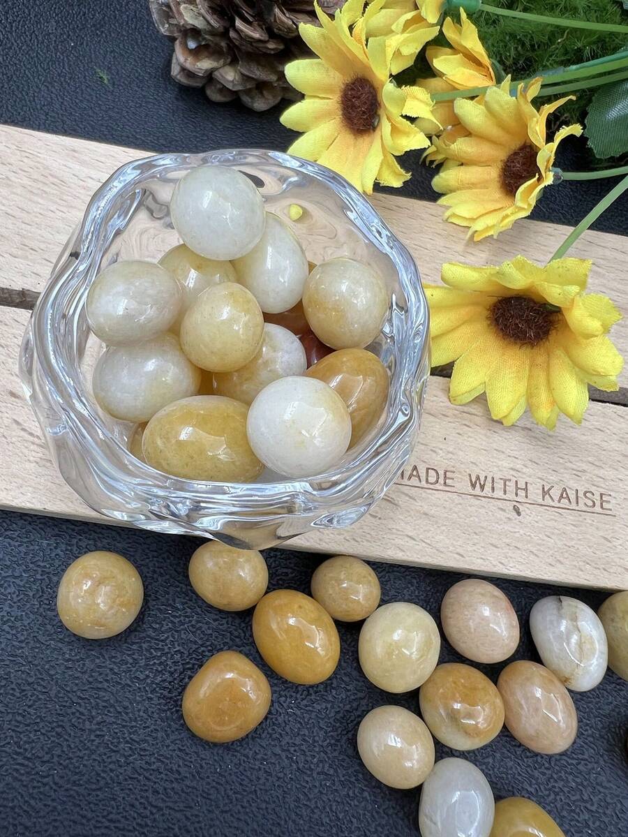 100g Natural Yellow Jade Polished Pebbles, Suitable For Home Decor, Fish Tank And Aquarium Rocks, Fountains, Office Decor, Vase Filler - View 1