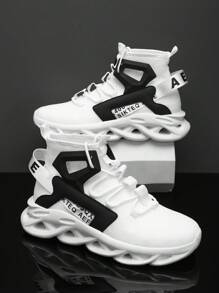 1 双男士白色运动鞋，时尚春季运动鞋，厚底运动鞋，纯色且透气 - 白色 - 查看 1