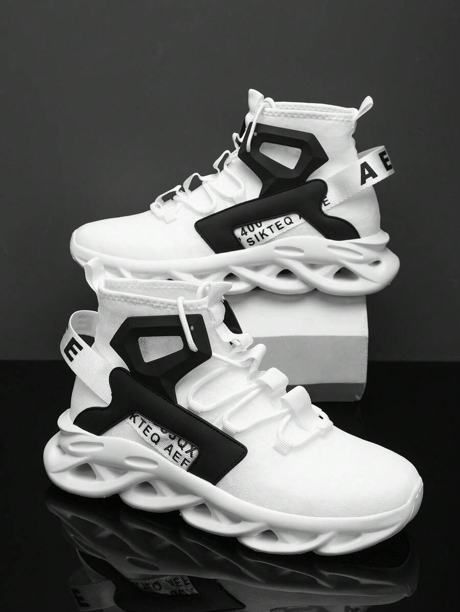 1 双男士白色运动鞋，时尚春季运动鞋，厚底运动鞋，纯色且透气 - 白色 - 查看 1