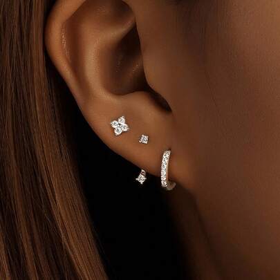 3pcs/Set Fashionable Evil Eye Cubic Zirconia 925 Sterling Silver Earring Set, Women's Summer Jewelry