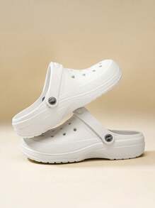 Men's Fashion Perforated Slippers, Korean Style Thick Sole Simple Beach Sandals, Casual Non-Slip Breathable Closed Toe Slides