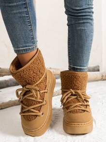 女士新款时尚百搭舒适防滑雪地靴户外短靴 - 棕色 - 查看 1