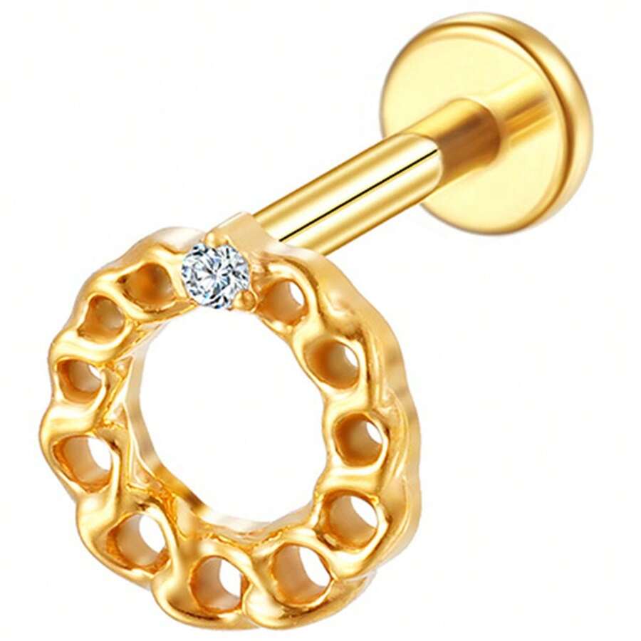 TITANIUM PVD ROUND LABRET PIERCING 1 ZIRCONIA - Vàng - Xem 1