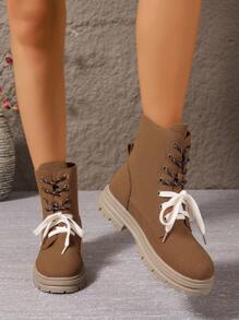 Vintage British Style Chunky Heel Platform  Boots For Women, New Spring/Fall 2024, Versatile & Slimming, Ankle Height