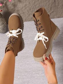 Vintage British Style Chunky Heel Platform  Boots For Women, New Spring/Fall 2024, Versatile & Slimming, Ankle Height