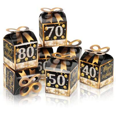 30 caixas de presente pretas para festa de aniversário, incluindo caixas de presente comemorativas de 15º, 40º, 50º, 60º, 70º e 80º aniversário, presentes para festa de aniversário, itens comemorativos de aniversário, decorações para convidados de casamento, presentes para convidados de casamento, presentes para o Dia dos Namorados, utensílios para cozinha e bar, lembrancinhas de festa, Natal