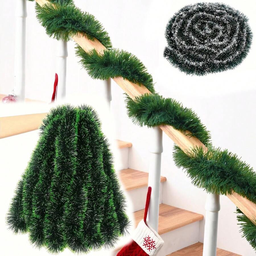 4米/件圣诞树装饰花环，人造树叶花环，圣诞树裙，圣诞节和新年派对家居装饰，绿色花环，最佳礼物，生日圣诞装饰，冬季房间装饰，圣诞装饰，家居圣诞礼物，圣诞装饰 - 彩色 - 查看 1