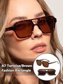Women's Square Aviator Fashion Fashion Glasses, Retro 70s Double Bridge, Men's Aviator Vintage, Purple Lens - Classic Pilot - View 10