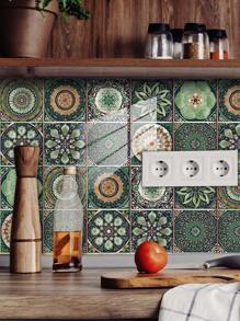 10pcs Bohemian Patterned Vinyl Self-Adhesive Removable Decorative Tile Wall Stickers, Artistic Flower Wall Tile Stickers, Self-Adhesive Creative Mandala-Style Tile Stickers, Peel-And-Stick Tile Splash Guards, Removable Waterproof Self-Adhesive Square Wall Stickers, Suitable For Homes, Kitchens, Living Rooms, Bathrooms, Bedrooms, Cabinets, Offices, And Used For Room Decoration, Home Decoration, And Wall Decoration. - Multicolor - View 17