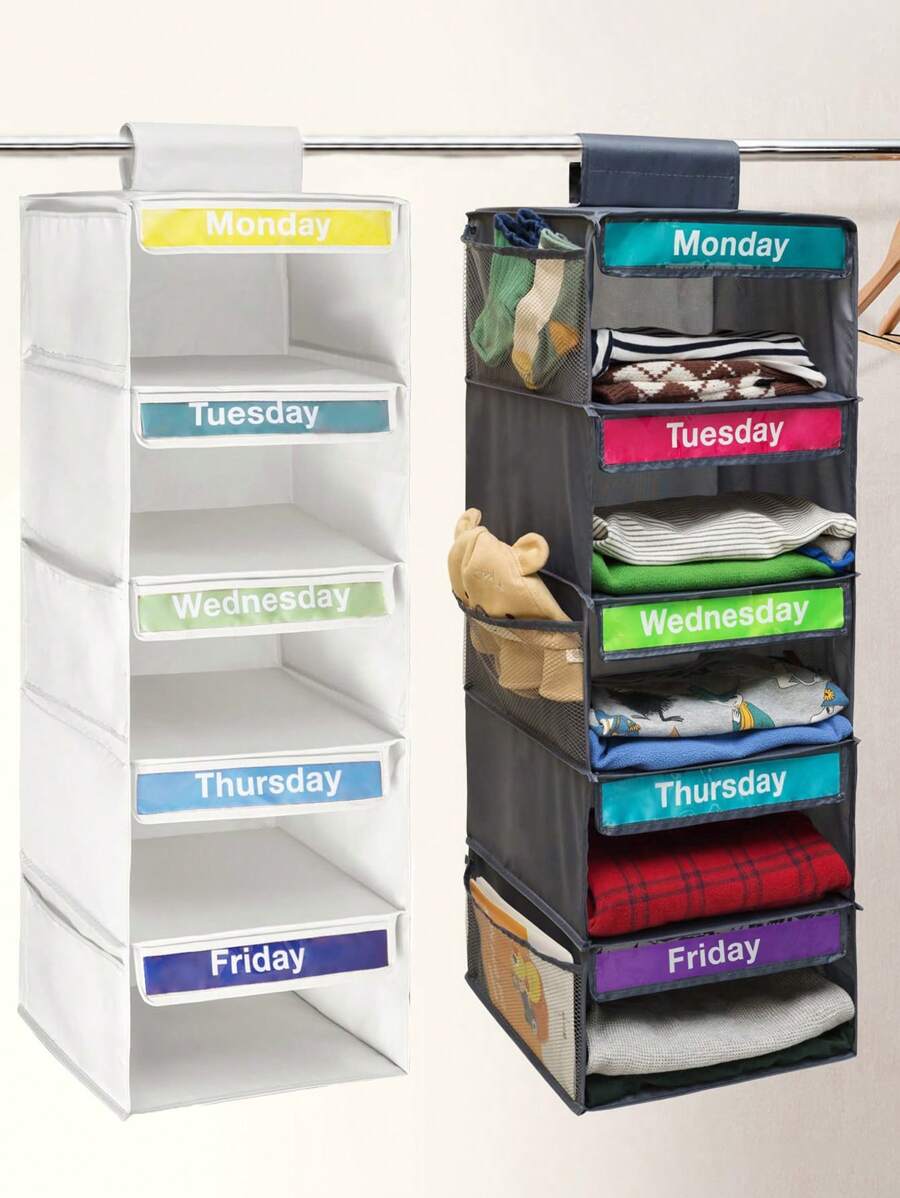 1pc 5-Shelf Weekly Hanging Closet Organizer For Kids Grey White Closet Organizer Clothes Storage Organizer For Toddler Girls Boys Days Of The Week Clothes Organizer Hanging Cube Organizer For Daily Activity Baby Room Storage Love Valentine - Multicolor - View 1