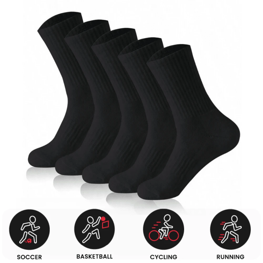 Thể Thao Ngoài Trời 5 Cái/gói Đen Trắng Đồng Màu Giữa Bắp Chân Nén Tất Cho Cả Nam Và Nữ Hoạt Động Ngoài Trời - màu đen - Xem 1