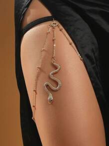 1 pieza Cadena para la pierna de mujer con mariposa de múltiples capas y diseño creativo, cadena de cuerda elástica de encaje exagerada y sexy con colgante de serpiente, adecuada para uso diario o como regalo de Navidad