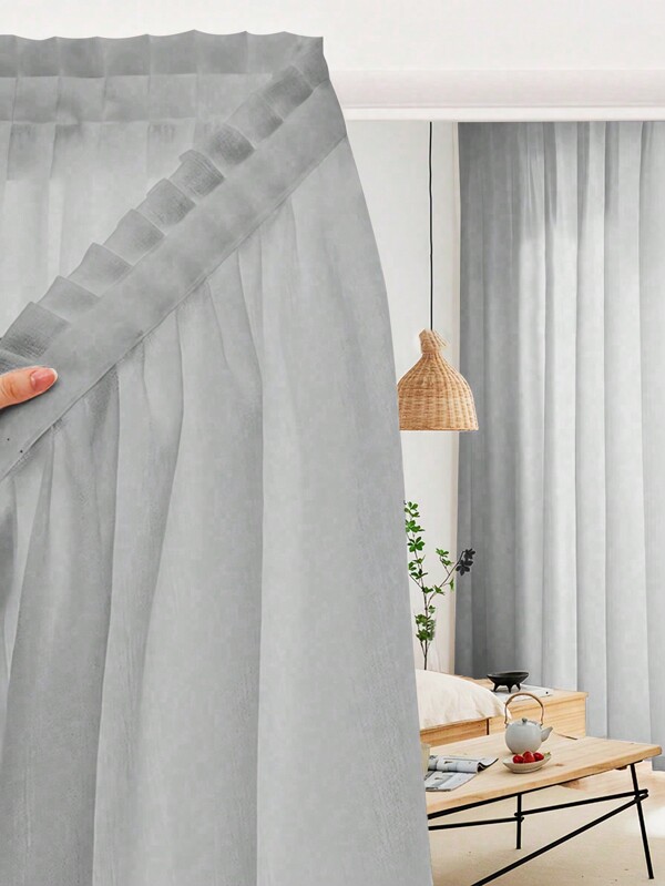 1pc White Solid Color Window Curtain With Hook And Loop, Easy Installation, Modern Style, Polyester Fabric, Dust & UV Proof, Suitable For Kitchen, Room, Living Room, Applicable For All Seasons & Decorations