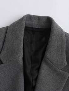 直筒剪裁西装外套（带垫肩） - 灰色 - 查看 3