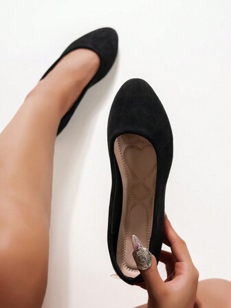 女士休闲一脚蹬平底鞋，纯色绒面舒适春秋季工作乐福鞋，秋季鞋