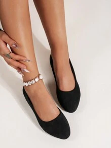 Women Casual Slip-On Flats, Solid Color Suede Comfortable Spring Autumn Work Loafers, Fall Shoes - Black - View 2