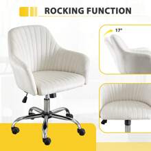 Velvet Vanity Desk Chair, Velvet Dressing Chair With Backrest, Modern And Cute Computer Task Chair With 360 ° Rotation And Height Adjustment, Gold Base, Soft Cushion Rolling Home Office Chair - Beige - View 3