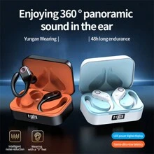 Wireless Earbuds Bluetooth 5.3 Headphones Stereo Bass, ENC Noise Cancelling Mic HD Call, Over Ear Buds With Soft Earhooks For Sports, 48H Playtime LED Display, IP7 Waterproof Earphones For Android IOS - Red - View 7