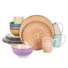 vancasso Juego de vajilla de porcelana de 16 piezas, juego de platos de cerámica multicolor con 4 platos de cena, plato de postre, tazón y juego de tazas. - Mezclar colores - Ver 1