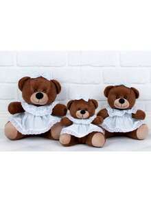 Large Trio Of Brown Plush Teddy Bears In Polka Dot Baby Dress (18/22/26) - Ideal For Niches - 灰色圓點 - 查看 2