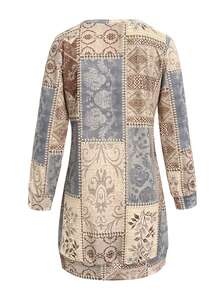 Fashionable Casual Vacation Style Elegant Versatile Slim Fit Outdoor/Indoor/Office/Travel Women's Long Print Hooded Sweatshirt Dress, Autumn/Winter - Khaki - View 5