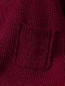 Plus Size Casual Solid Color Crew Neck Long Sleeve Cardigan, Autumn/Winter - Burgundy - View 3