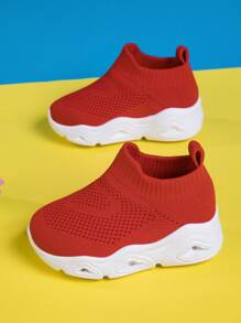 Nouvelles chaussures de sport pour enfants respirantes et à tige haute en maille, baskets mode lumineuses LED confortables et antidérapantes, rouge et blanc polyvalentes et légères à enfiler pour garçons et filles - Rouge et Blanc - Voir 5