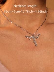Customized Name Dragonfly Pendant Necklace, Personalized Cute Stainless Steel Insect Shaped Pendant Necklace, Unique Birthday Gift, Halloween & Christmas Gift, Daily Wear Women Jewelry, Halloween Jewelry, Halloween, Christmas Gift - Silver - View 7