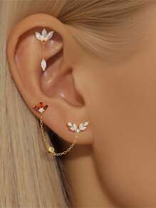 1Pc Asymmetrische Zirkonia Hanger 925 Sterling Zilveren Mini Oorbel Voor Vrouwen Zoete Stijl Geperforeerde Ketting Met Stud Oorbel Geschikt Voor Bruiloft Bruidssieraden