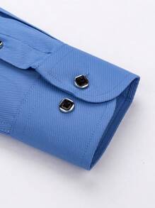 New Collection Men's Shirt With Square Button 55% Cotton 45% Polyester - 藍色 - 查看 2