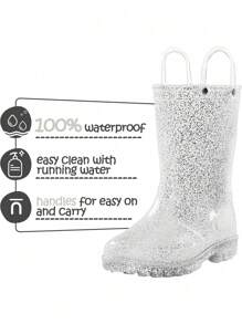 Kids Rain Boots Girls' Glitter Waterproof Pull-On Rain Boots With Easy-On Handles - Bạc - Xem 3