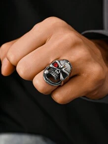 1pc Stainless Steel Inlaid Cubic Zirconia Retro Gothic Cigar Skull Pattern Men's Funky Rings Jewelry - Ring - View 1