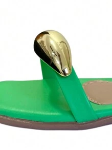 Women's Flat Sandal With Elegant Metal Embellishment 2062-14 - 綠色 - 查看 2