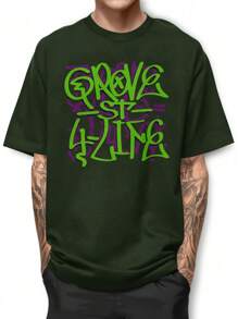 GROVE ST PRINT GTA SA Cotton Round Neck T-Shirt BPJ2 - Green - View 1