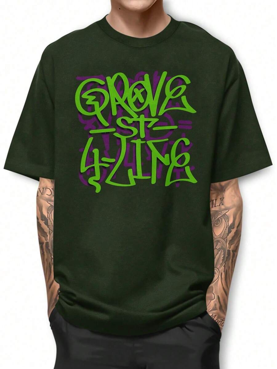 GROVE ST PRINT GTA SA Cotton Round Neck T-Shirt BPJ2 - Green - View 1