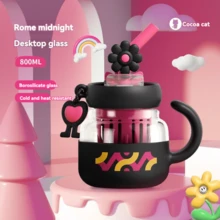 Large Capacity Floral Borosilicate Glass Cup, High Aesthetics, Anti-Scald Tea Infuser Cup For Women - Multicolor - View 10