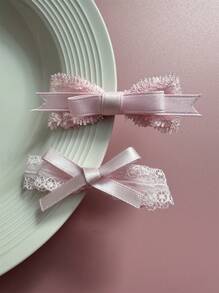 2/4 件套法式芭蕾风格粉色蕾丝蝴蝶结发夹女士刘海侧发饰情人节情人爪夹发夹发夹，女士冬季服装，蝴蝶结，可爱
