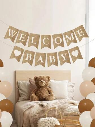 1 st "Welcome Baby" Jute Bunting Banner Decoratie Voor Babyshower, Verjaardag, Pasgeboren Feestje babyshower Familie Decoraties Geschenken