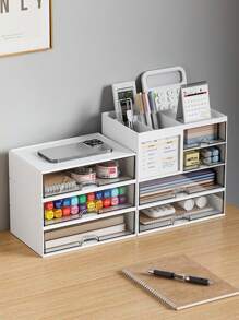 1 Pièce Bureau Minimaliste Tiroir Organisateur De Papeterie Porte-stylo Avec Grande Capacité, Peut Être Assemblé Comme Étagère Pour Bureau Ou Étudiant